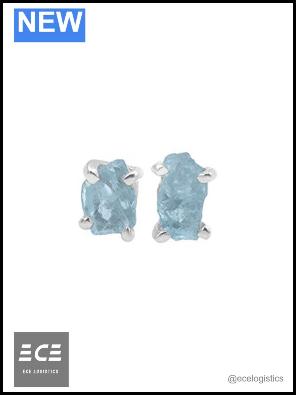 Rough Aquamarine Gemstone Stud Earrings 925 Sterling Silver Post